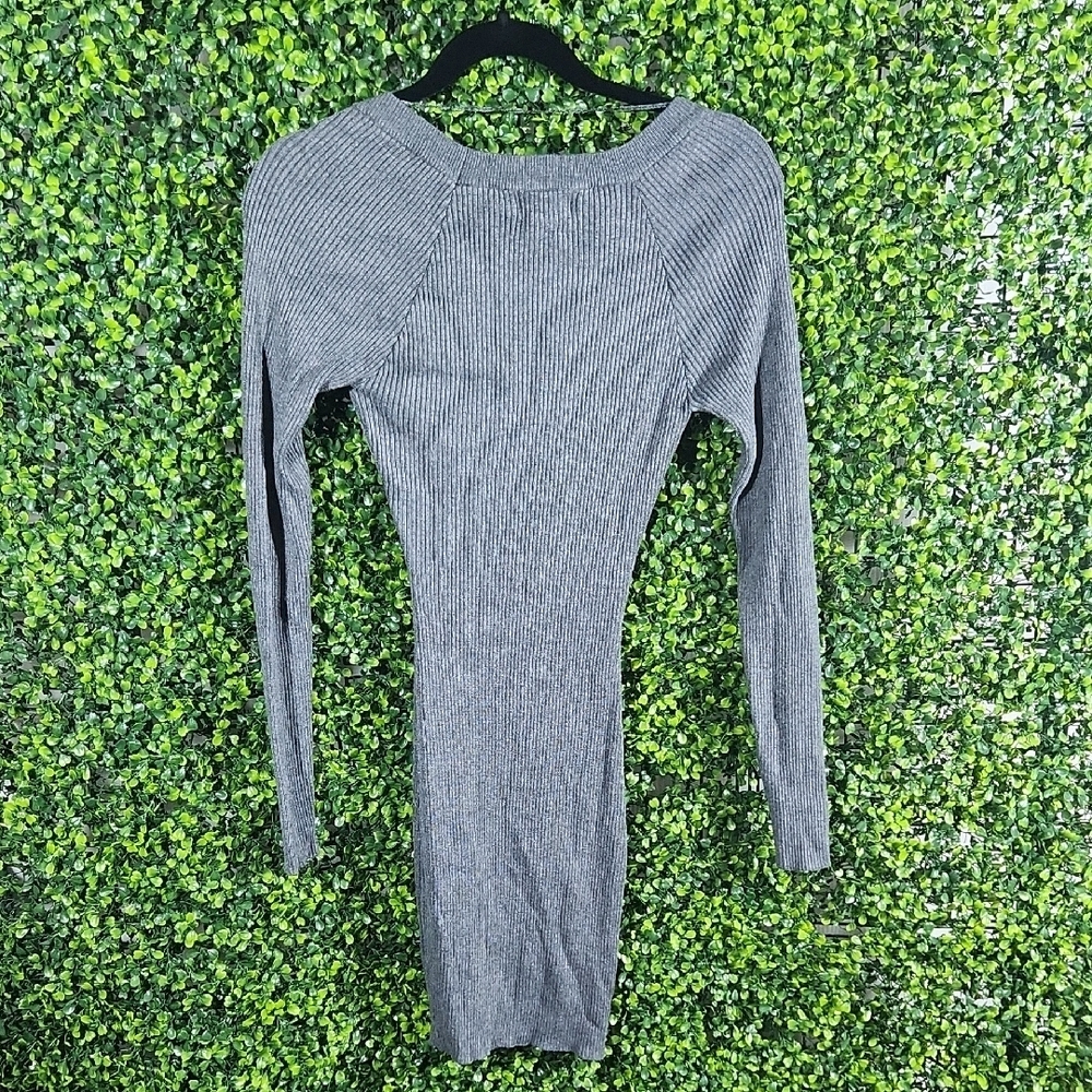 Gray Ribbed Midi Dress Medium - Picture 7 of 8
